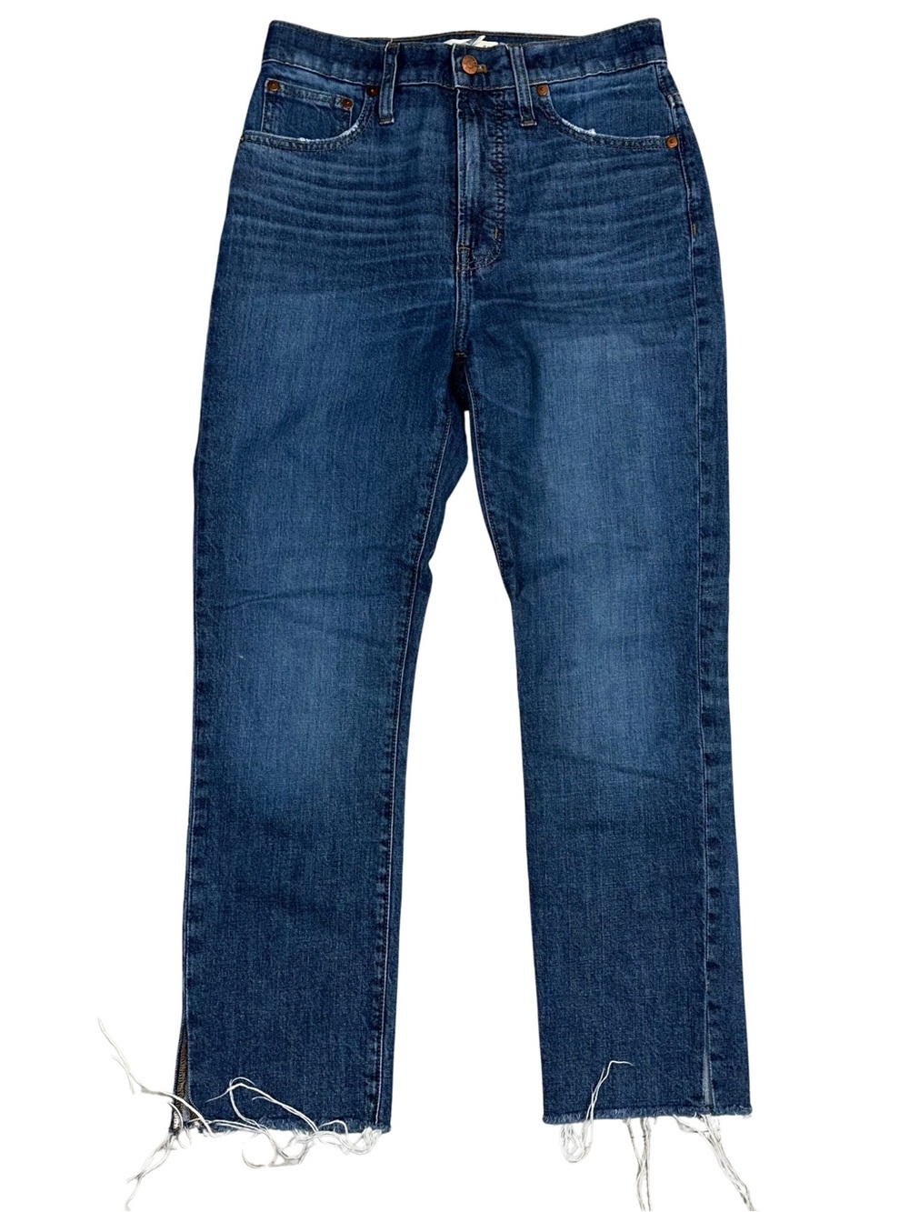 Madewell The Perfect Vintage Jean Straight Leg Cropped Size 27 Medium Wash Fray